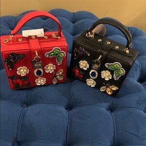 Embellished Red and Black Handbag